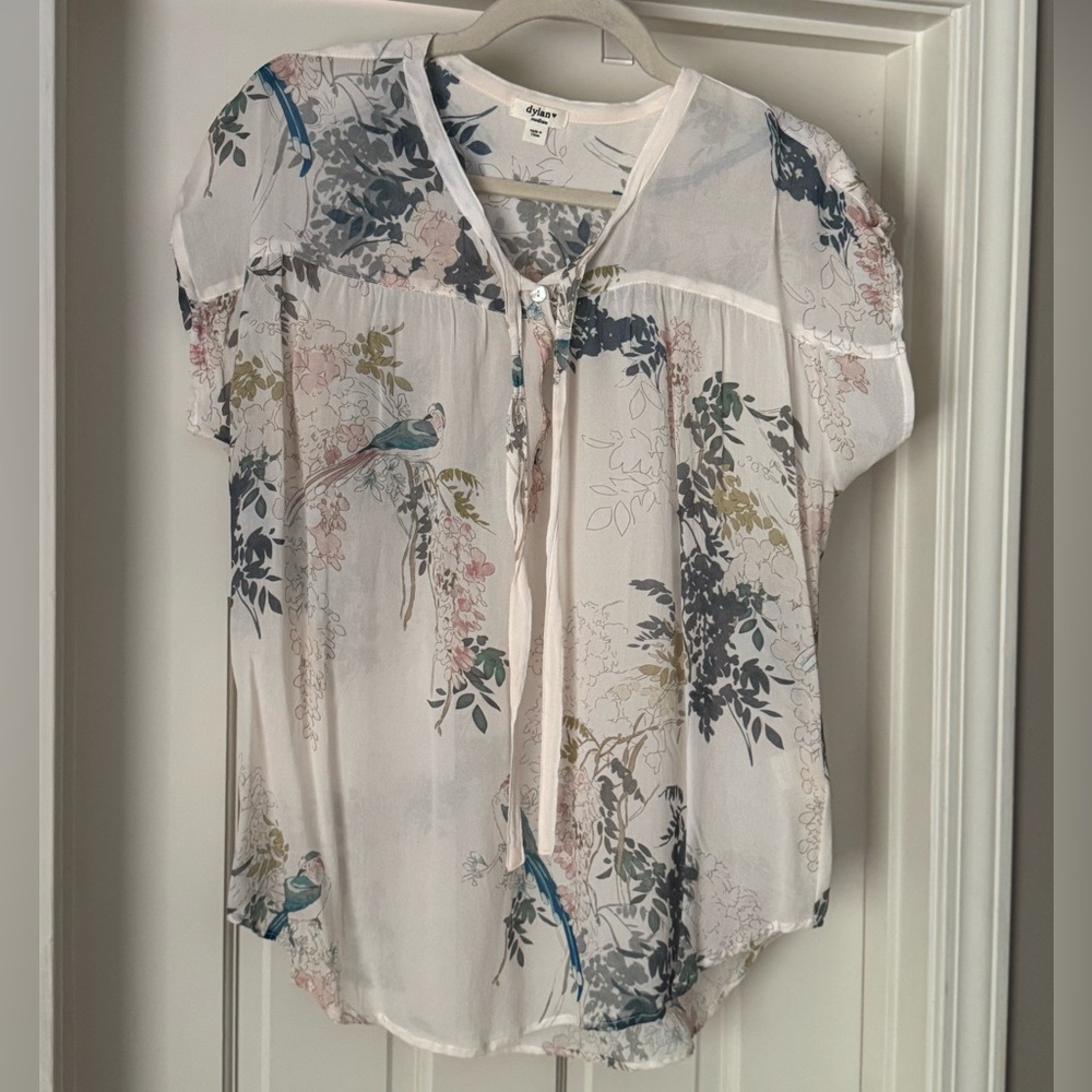 Dylan Women's Blouse - White with Blue and Green Floral